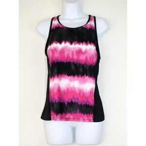 TROPICAL ESCAPE Tankini Swimsuit Top Sz. 14 Black White Pink Tie Dye Sexy #02
